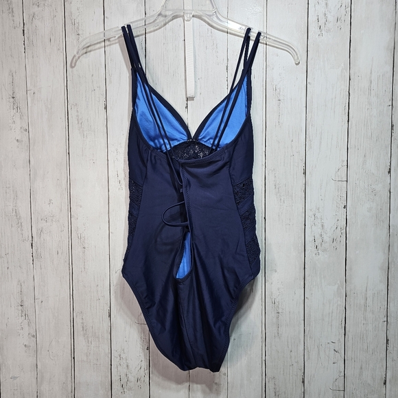 Mossimo High Waist One Piece Swimsuit Lace Inset V-Neck Strappy Back Size XL. - Picture 6 of 10